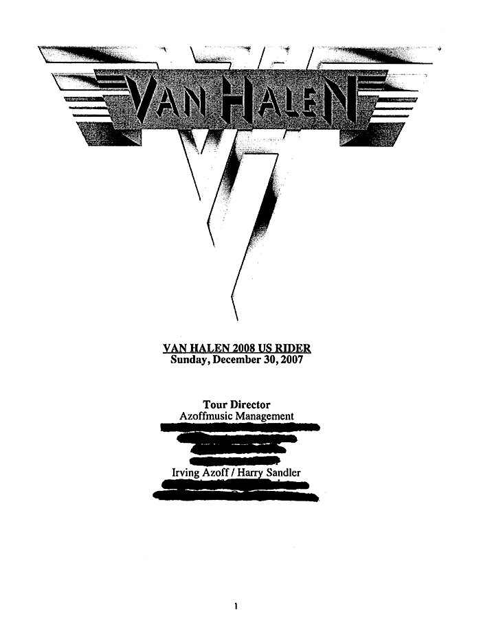 Van Halen '08 Rider