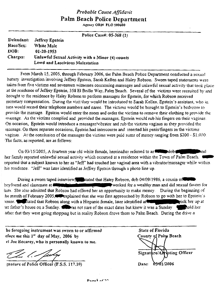 Jeffrey Epstein Police Affidavit 