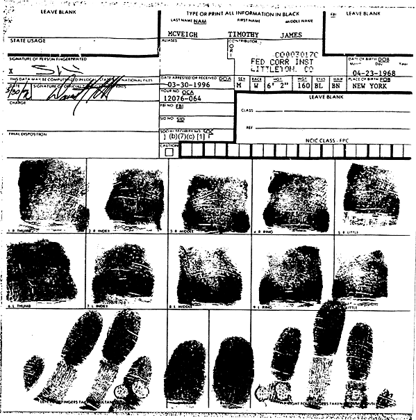 A killer's fingerprint card. | The Smoking Gun