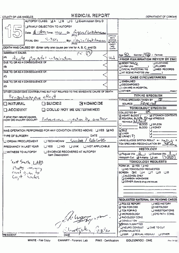 Michael Jackson Autopsy Report